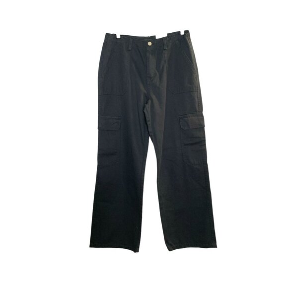 Forever 21 Women's Black Wide-Leg Cargo Pants Pockets Size L NWT - Picture 1 of 4